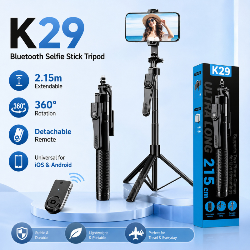 Action Camera Selfie Stick Invisible - Trépied perche à selfie Bluetooth 2M