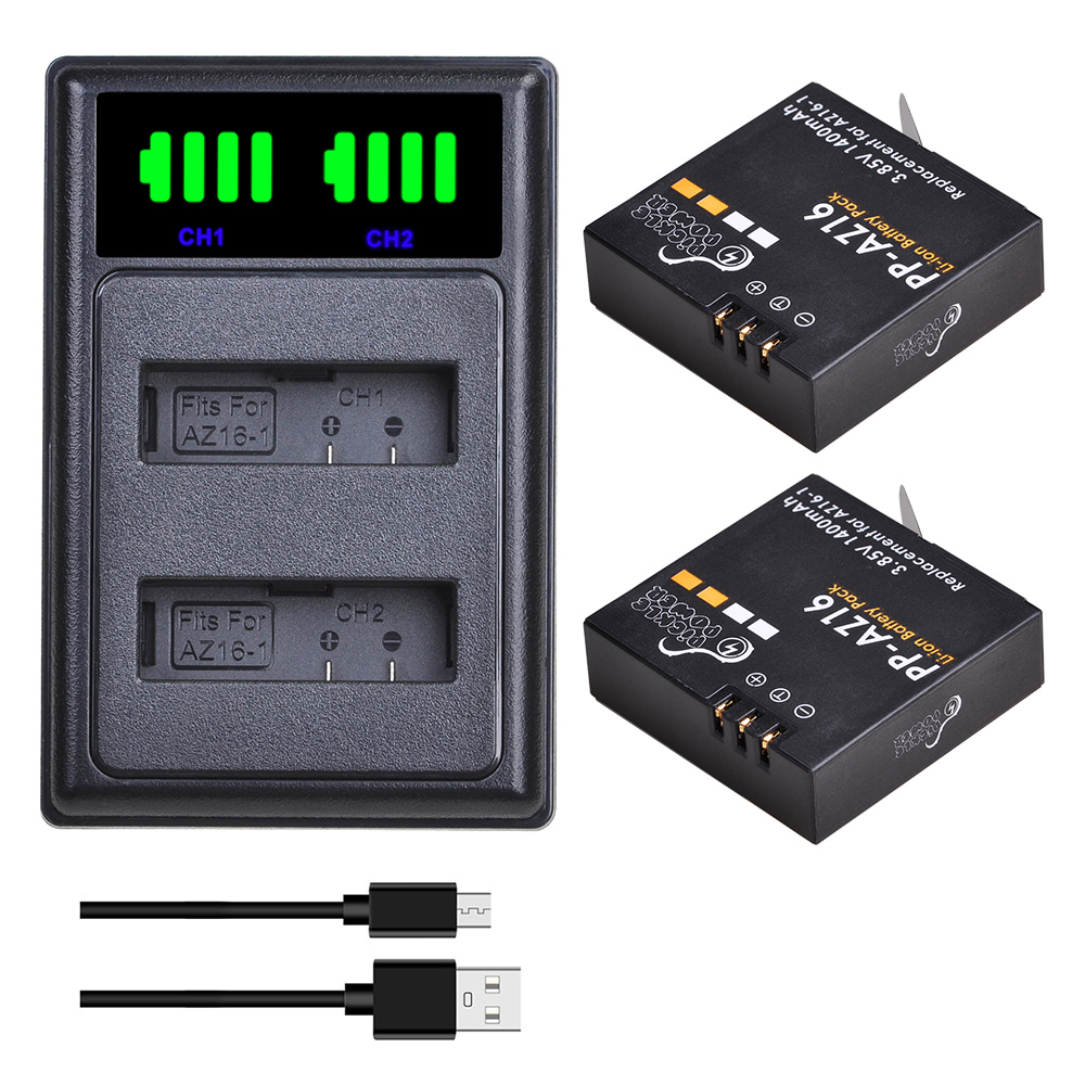 Action Camera Battery Charger Dual Pack - 1400mAh AZ16-1 Batterie/Chargeur Double pour Xiaomi