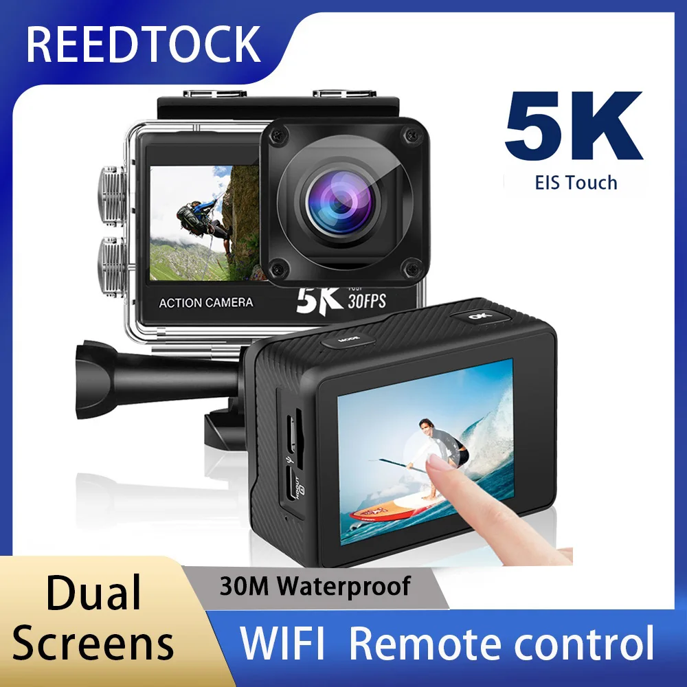 Action Camera 4K 60Fps Dual Screen - Caméra d'action 5K 4K60fps, double écran,