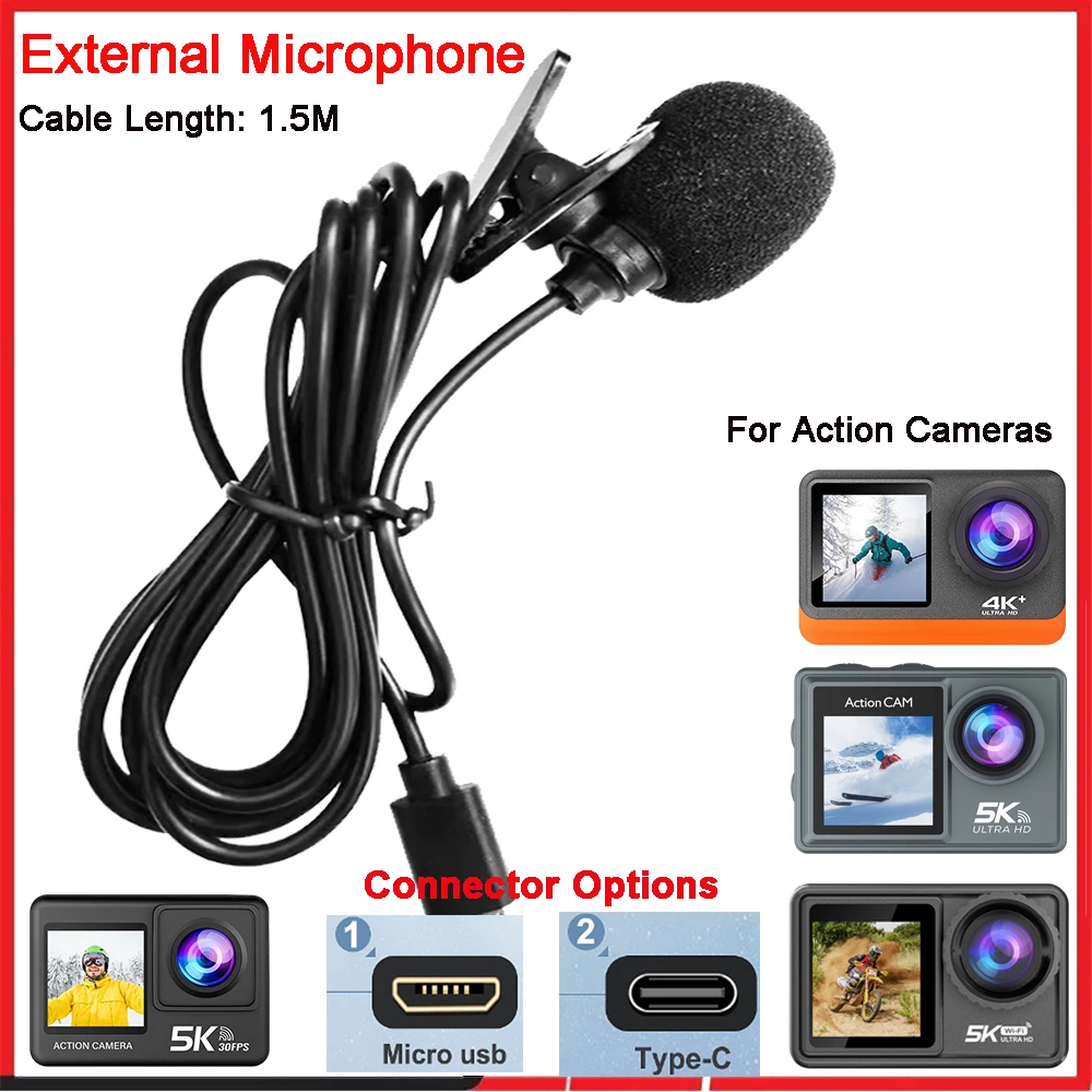 Action Camera External Microphone Usb - Microphone externe haute fidélité pour caméra