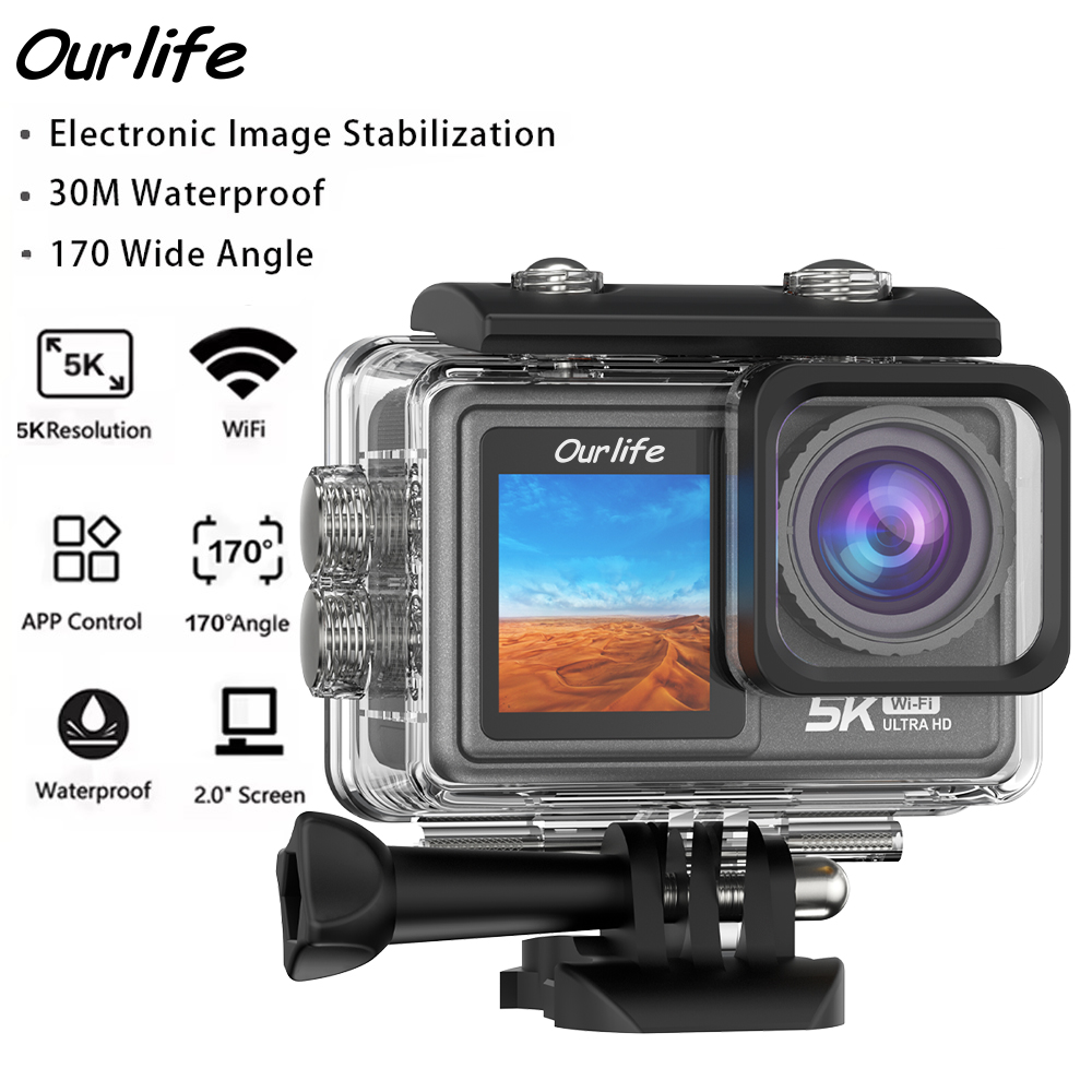 Action Camera 4K 60Fps Dual Screen - Ourlife MT81 5K caméra d'action 48MP