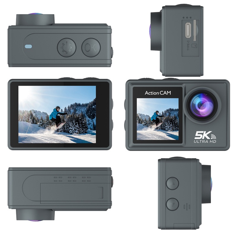 Action Camera 4K 60Fps Dual Screen - Caméra d'action 5K 5K/30FPS Double écran