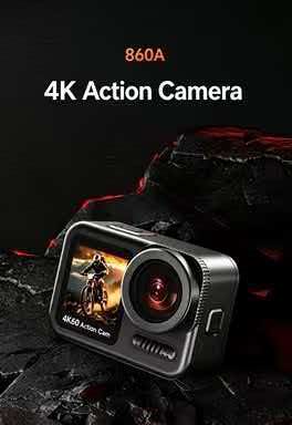 Action Camera 4K 60Fps Dual Screen - Caméra d'action 860A 4K 60FPS, étanche