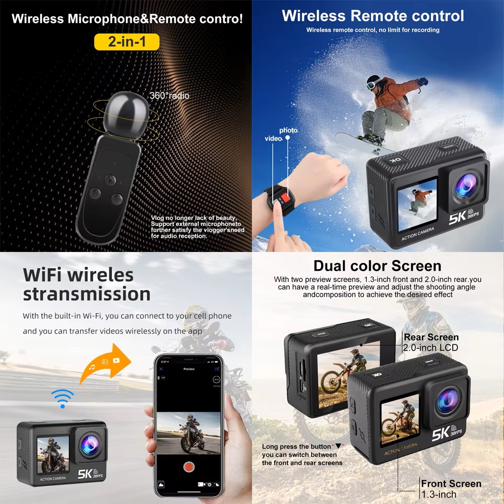 Caméra d'action 5K 4K60FPS EIS - Action Camera 4K 60Fps Dual Screen avis et prix