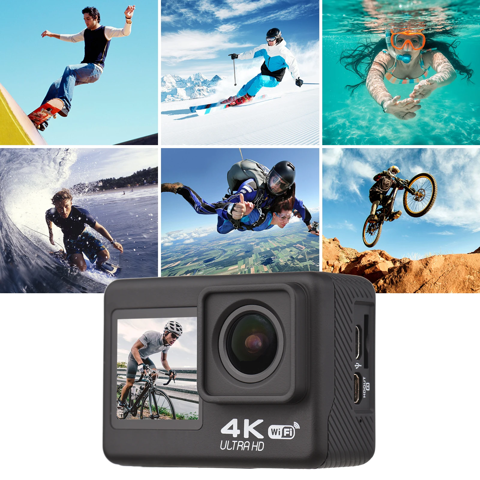 Caméra d'action WiFi étanche à - Action Camera 4K 60Fps Dual Screen avis et prix