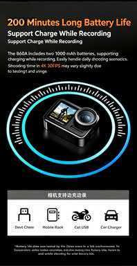 Caméra d'action 860A 4K 60FPS, - Action Camera 4K 60Fps Dual Screen avis et prix