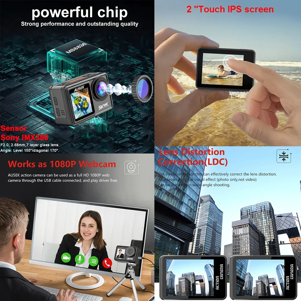 Caméra d'action avec filtre am - Action Camera 4K 60Fps Dual Screen avis et prix