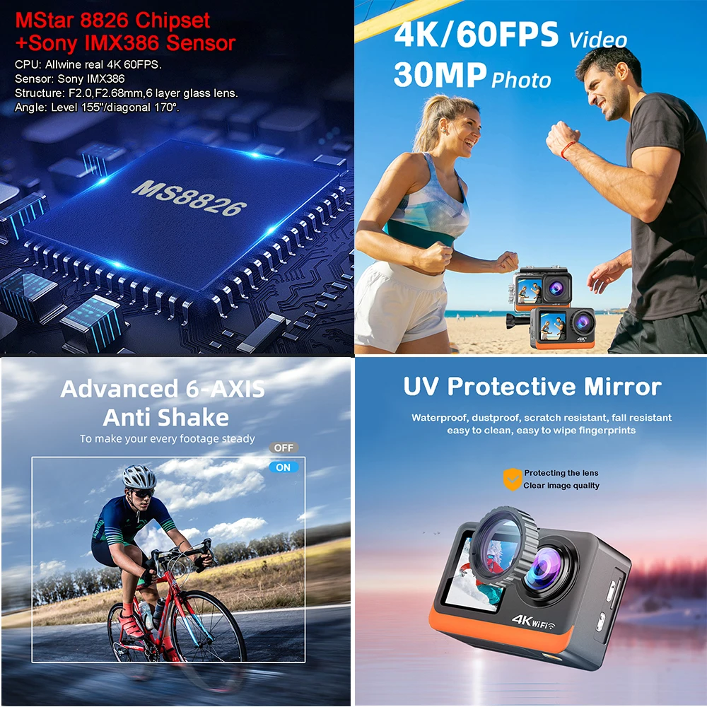 Caméra d'action double écran t - Action Camera 4K 60Fps Dual Screen avis et prix