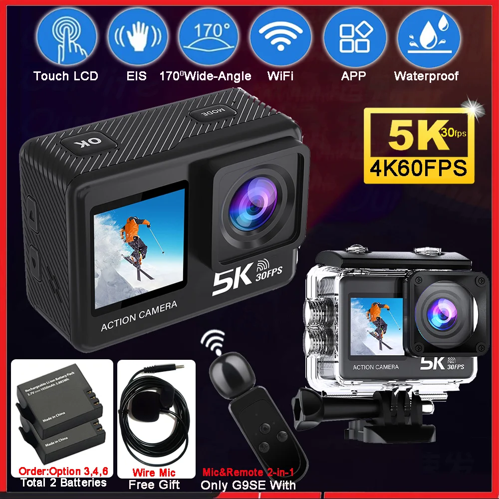 Caméra d'action G9SE 5K30fps 4 - Action Camera 4K 60Fps Dual Screen avis et prix