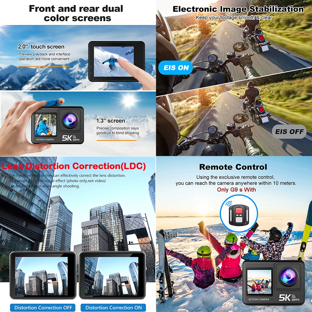 Caméra d'action G9SE 5K30fps 4 - Action Camera 4K 60Fps Dual Screen avis et prix